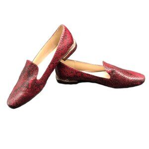 Zara Snake Print Loafer Flats Burgundy Oxblood Rhinestone Heel Trim EU 39